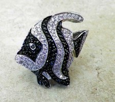 Sterling Silver Marine Life Nautical 3D Butterfly Fish Ring Pave Gemstones
