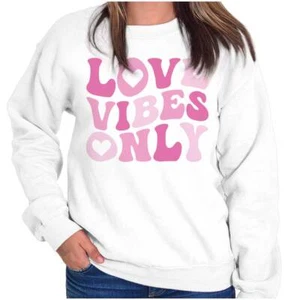 Cute Valentine's Day Love Vibes Only Hearts Womens Crewneck Sweatshirt Pullover - Picture 1 of 7