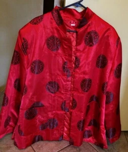 Abrigo de salón chino, XL, rojo, bolsillos dobles, forro acolchado, auténtico, ex. Estado - Imagen 1 de 5