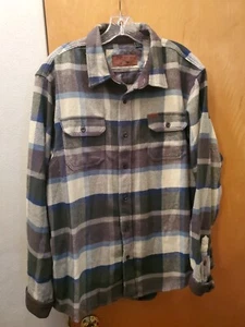Orvis Mens XL Heavy Flannel Button Up Shirt Jacket Green/White Side Hand Pockets - Picture 1 of 4