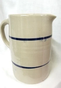 Brocca ceramica a righe blu argilla smaltata fatta a mano teiera gres vintage - Foto 1 di 10