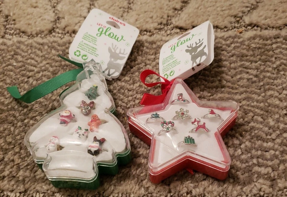 Claire's Let It Glow Girls Christmas Holiday Rings 7 rings