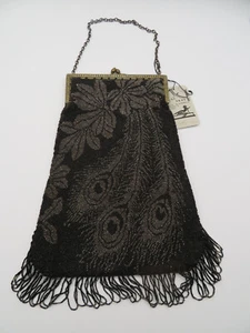 Vtg Antique Beaded Brass Trim Flapper Bag Purse Peacock Pattern Gorgeous - Picture 1 of 15