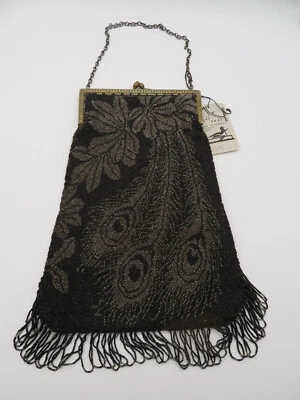 Vtg Antique Beaded Brass Trim Flapper Bag Purse Peacock Pattern Gorgeous - Image 1 of 4