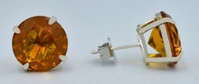 LAB CREATED 11.60 Cts YELLOW TOPAZ  STUD EARRINGS .925 Sterling Silver -NWT - Image 1 of 3