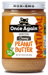 Once Again Creamy Peanut Butter, No Salt, Unsweetened, 16oz Jar - Picture 1 of 4