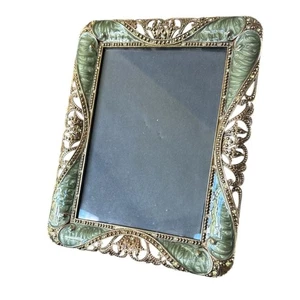 Vintage Belle Maison 5" x 7" picture frame gold-tone metal & green enamel - Picture 1 of 6