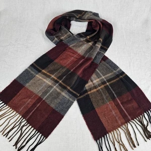 Roundtree & Yorke by Cashme Herren Schal kariert burgund grün Fransen Made in Italy - Bild 1 von 5