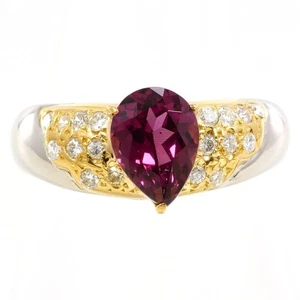 Platin 900 18KY Gelbgold Ring Rhodolith Granat Diamant Versandkostenfrei Gebraucht - Bild 1 von 7