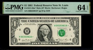 1981 1 $ ST. LOUIS MULE STAR NOTE PMG 64 EPQ From 12K Print Group Fr 1911-Hm* FRN - Bild 1 von 4