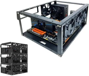 DIY Computer Case PC Frame Desktop Chassis Stackable Rack Stand Open Black - Picture 1 of 8