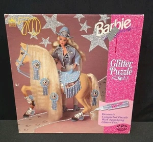 Barbie Glitter Jigsaw Puzzle  70 Piece Golden 1998 Vintage Sealed NIB 11.5x15 - Picture 1 of 4
