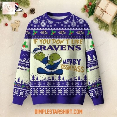 Personalized Baltimore Ravens Merry Kissmyass Ugly Christmas Sweater Unisex Fit - Image 1 of 4