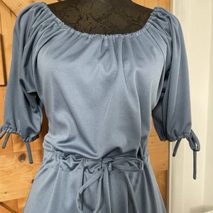 C&A Vintage 70s Dress Open Sleeve Ties Disco Festival Gathered Neck Retro Chic - Picture 1 of 13
