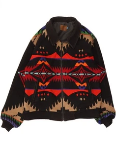 PENDLETON Mens Bomber Jacket UK 40 Large Black Fair Isle DF58 - Picture 1 of 3