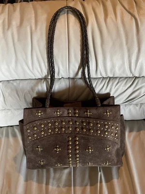 复古 Scully 正品麂皮绒/皮革/镶嵌单肩包 带编织带 + 礼品 — 第 1/4 张图片