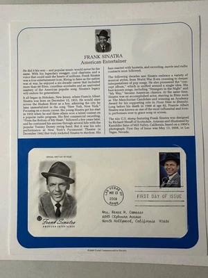 FRANK SINATRA Amer Entertainer  Postal Commemorative Society FDC - May 13, 2008! - Image 1 of 4
