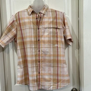 ExOfficio Plaid Men's XL Vented Button Down Fishing Sportsman Shirt Orange Tan - Picture 1 of 12