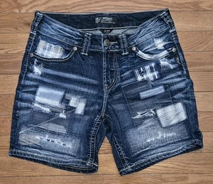 Silver Suki DenimJeans Shorts Womens 28W Mid Short Blue Patchwork Distressed 7” - Picture 1 of 10