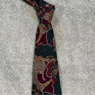 Винтажный галстук Eddie Bauer бордовый цветочный лист узор ретро Новая Англия колледж - Изображение 1 из 4