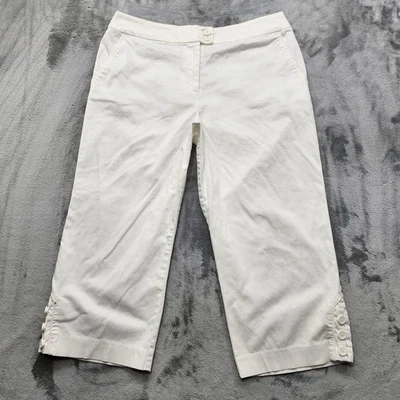 Pantalones Múltiples Mujer 12 Blanco Elástico Algodón Capri Botón Dobladillo Preppy Náutico Foto 1 de 4