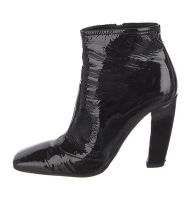 Prada Authentic Solid Black Patent Leather High Heel Ankle Boots Booties 5 - Image 1 of 4