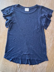 $48 T.LA Navy Blue Flutter Slv Burnout Tee Top Anthropologie SOFT Essential XS S - Picture 1 of 11