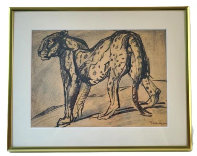Elsie Henderson Carbón Guepardo Dibujo en Papel Zoológico de Londres Marco de Metal 11x14 Foto 1 de 4