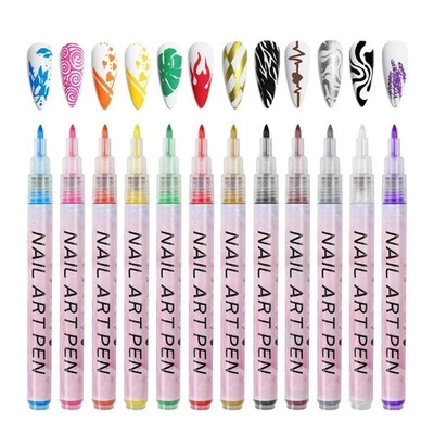 12Pcs Nail Pen Art Marker Set DIY 3DExtra Fine Tip Graffiti Drawing Embellishing - Image 1 of 4