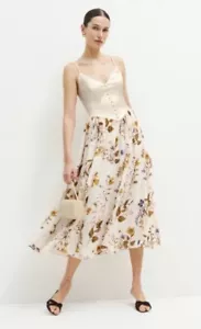 New Reformation everleigh satin dress Midi Sexy Floral Cream Sundress Frolic 12 - Picture 1 of 11