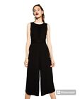 Zara women's wide leg jumpsuit size 10 UK Black sleeveless cropped lace
