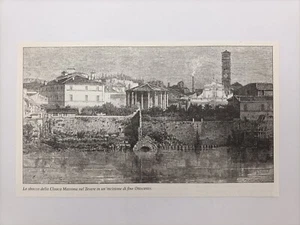 Clipping Illustrazione Roma Sbocco della Cloaca Massima nel Tevere Fine 800 - Imagen 1 de 1