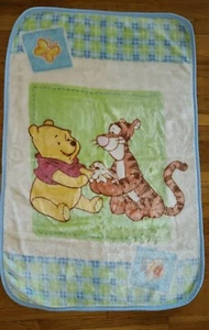 Winnie The Pooh Plush Baby Blanket Crib Throw Tigger Bunny Bee Blue Green Plaid - Picture 1 of 3