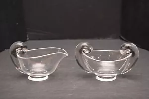 Vintage Signed Steuben Crystal Creamer & Sugar Pitcher Bowl Snail Scroll Set - Picture 1 of 9