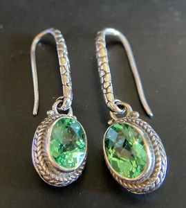 Sarda,Bali Made,Lab Grown Green Sapphire & Sterling Earrings- Perfect For Spring - Picture 1 of 13