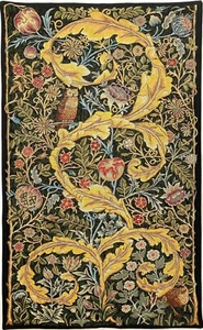 45" X 27" WILLIAM MORRIS OWL & PIGEON LINED BELGIAN TAPESTRY WALL HANGING, 13859 - Picture 1 of 7