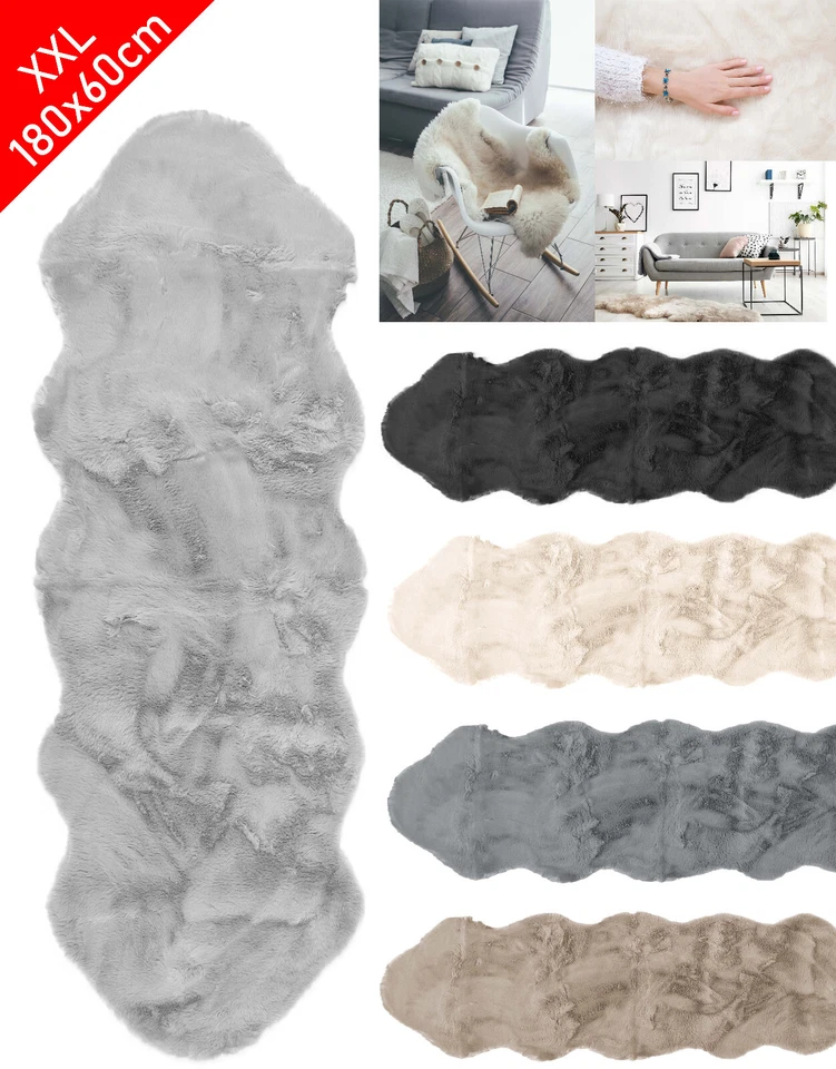 XXL Lammfell 180x60cm Teppich Kunstfell Bettvorleger Schaffell Imitat Doppelfell - Bild 1 von 1