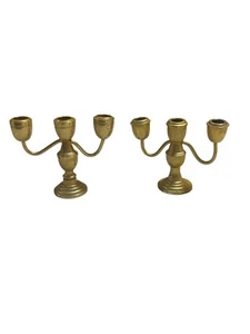 Vintage Brass 3-Arm Candelabra Set Of 2 Traditional Miniature Candlesticks 1.75" - Picture 1 of 6