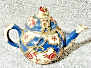 Cadena de tetera inglesa NINI miniatura antigua Worchester dorada #6-6 cloisonné - Imagen 1 de 9
