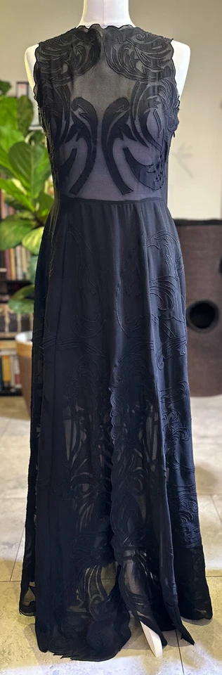 Asos BLACK Designer Evening Maxi Dress Embroidered, Open Back, Sheer Bodice UK10 - Image 1 of 4