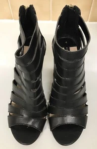 DOROTHY PERKINS ANKLE BOOTS Gladiator UK 4 Black Faux Leather Block heel high - Picture 1 of 6