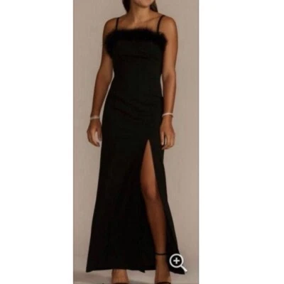 Y2k My Michelle Black Velvet Formal Dress Feathers Spaghetti Straps Sz M - Image 1 of 4