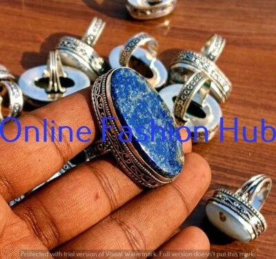 Lapis & Mix Gemstone Rings 925 Sterling Silver Plated Bulk Lot Bohemian Ring - Image 1 of 4