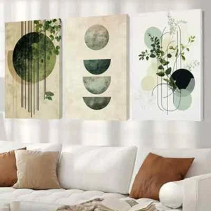 3pcs Minimalist Abstract Art Of Green Geometric Shapes Canvas Unframed - Picture 1 of 9