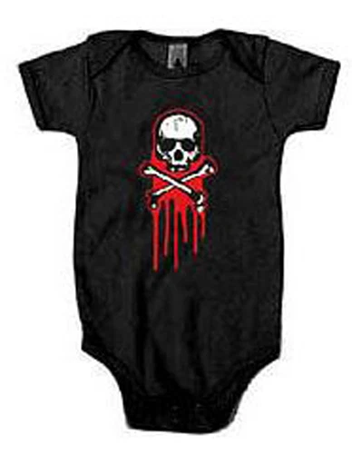 Bebé Pirata Calavera y Huesos Goteo Sangre Una Pieza Talla 3m-24m Negro y Rosa Foto 1 de 1