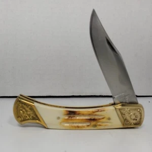 Frost Cutlery 5" Ornate Bone Hunting Knife, New w/o Box. NOS 3-3/4" Blade - Picture 1 of 9