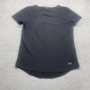 Camisa Under Armour para mujer pequeña cuello redondo manga gorra rendimiento negra malla top - Imagen 1 de 11
