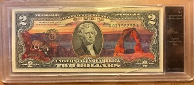 Arches National Park Utah Note $2 Uncirculated Sealed Colorized Currency  - Image 1 of 2