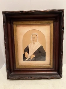 Antique Portrait Woman in Original Wood Frame Victorian mid 19th Watercolor - Picture 1 of 5