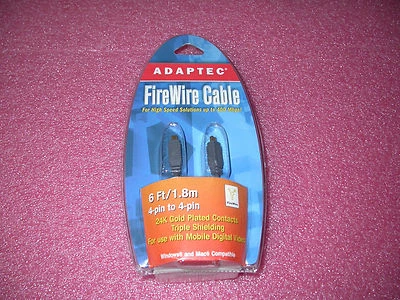 ADAPTEC 6 FT 1.8m 4 TO 4 PINS IEEE 1394 FIREWIRE CABLE 24K GOLD PLATED CONTACTS - Image 1 of 2